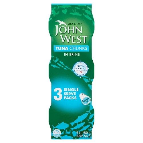 JOHN WEST TUNA CHUNKS IN BRINE 3PK 80G