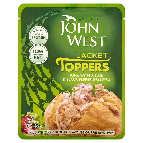 JOHN WEST JACKET TOPPERS TUNA WITH A LIME & BLACK PEPPER DRESSING 85G