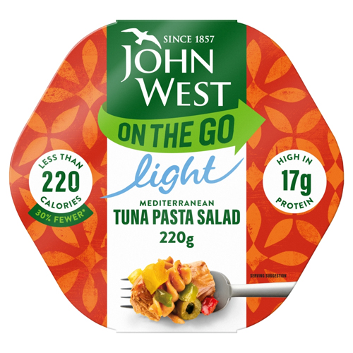 JOHN WEST ON THE GO LIGHT MEDITERRANEAN TUNA PASTA SALAD 220G