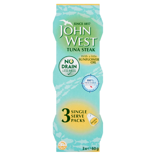 JOHN WEST TUNA STEAK WITH A LITTLE SUNFLOWER OIL 3 X 60G