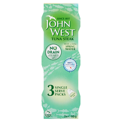 JOHN WEST TUNA STEAK WITH A LITTLE SPRING WATER 3 X 60G