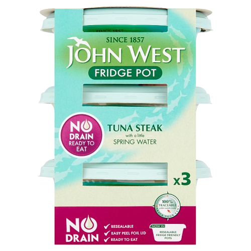 JOHN WEST TUNA IN SPRING WATER NO DRAIN FRIDGE POT 3PK 110G