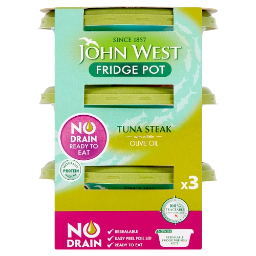 JOHN WEST NO DRAIN FRIDGE POT TUNA STEAK IN OLIVE OIL 3PK 110G