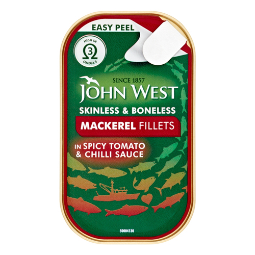 JOHN WEST MACKEREL FILLETS IN SPICY TOMATO CHILLI SAUCE 115G