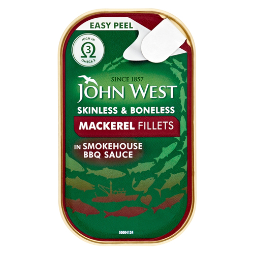 JOHN WEST MACKEREL FILLETS IN SMOKEHOUSE BBQ SAUCE 115G