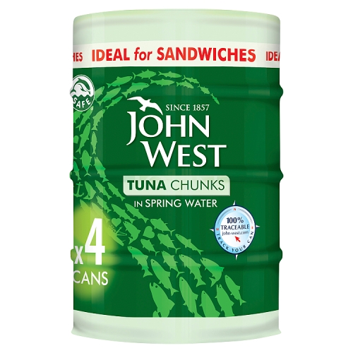 JOHN WEST TUNA CHUNKS IN SPRING WATER 4PK 132G
