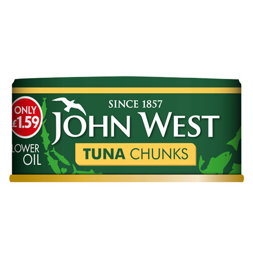 JOHN WEST TUNA CHUNKS IN BRINE PMP £1.59 145G