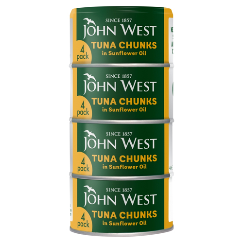 JOHN WEST TUNA CHUNKS IN SUNFLOWER OIL 4PK 125G