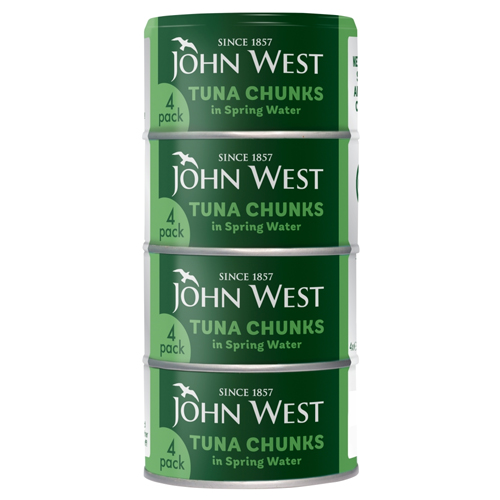 JOHN WEST TUNA CHUNKS IN SPRING WATER 4PK 125G