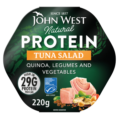 JOHN WEST NATURAL PROTEIN TUNA SALAD WITH QUINOA, LEGUMES AND VEGETABLES 220G