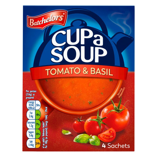 BATCHELORS CUP A SOUP TOMATO & BASIL 4 INSTANT SOUP SACHETS 104G