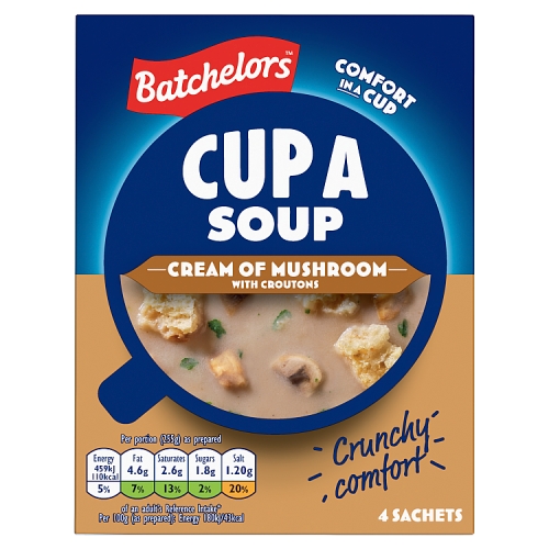 BATCHELORS CUPA SOUP CREAM OF MUSHROOM WITH CROUTONS 4PK 99G