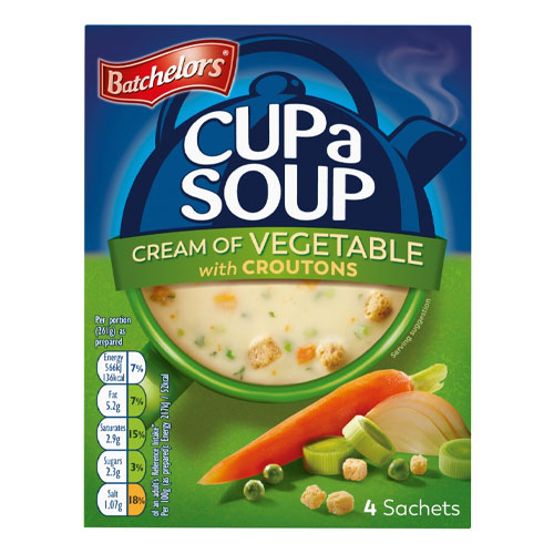 BATCHELORS CUP A SOUP CREAM OF VEGETABLE WITH CROUTONS 4 SACHETS 122G