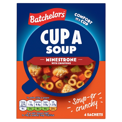 BATCHELORS CUP A SOUP MINESTRONE WITH CROUTONS 4 SACHETS 94G