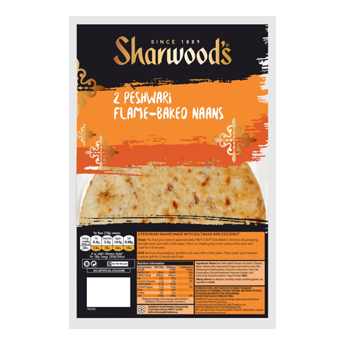SHARWOOD'S 2 PESHWARI FLAME-BAKED NAANS 7X 260G