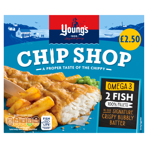 YOUNG'S CHIP SHOP BATTERED 2 FISH FILLETS PMP £2.50 200G