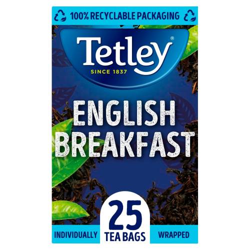 TETLEY ENGLISH BREAKFAST 25 PLANT BASED TEA BAGS 50G