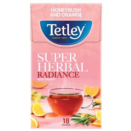 TETLEY SUPER HERBAL RADIANCE HONEYBUSH&ORANGE 18'S TEA BAGS 32.4G