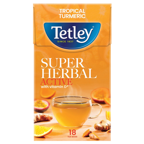 TETLEY SUPER HERBAL TROPICAL&TURMERIC 18'S TEA BAGS 32.4G