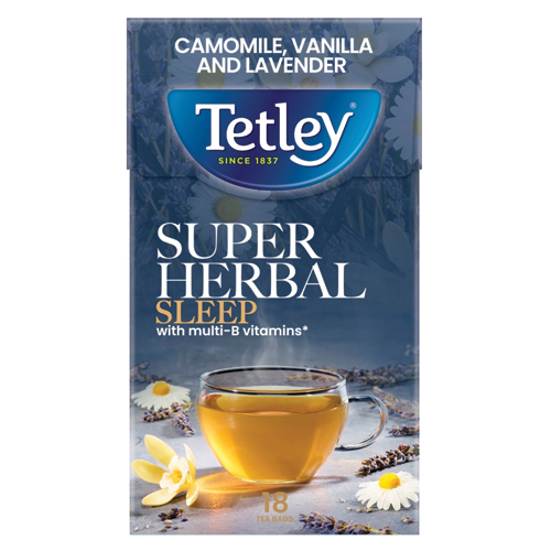 TETLEY SUPER HERBAL SLEEP CAMOMILE VANILLA & LAVENDER 18'S TEA BAGS 27G