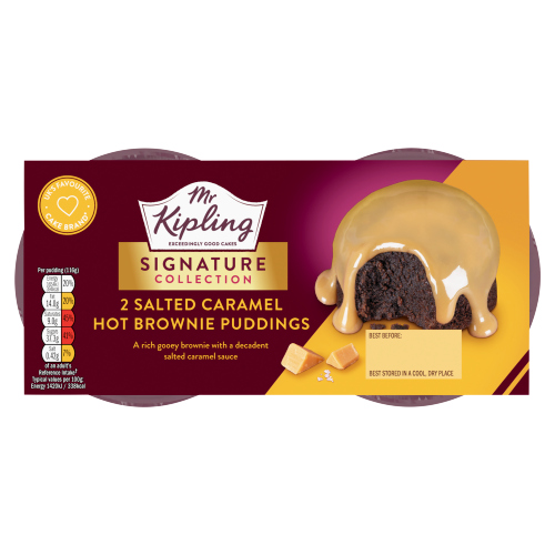 MR KIPLING SIGNATURE SALTED CARAMEL BROWNIE PUDDINGS DESSERT CHOCOLATE CAKE 105G/NFEU/