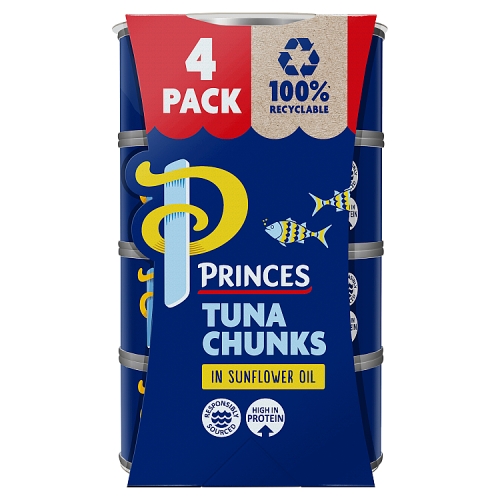 PRINCES TUNA CHUNKS 4PK SUNFLOWER OIL 145G