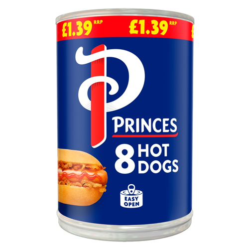 PRINCES 8 HOT DOGS PMP £1.39 400G