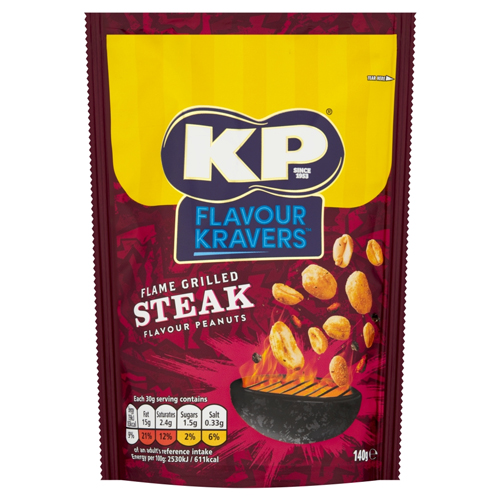 KP FLAVOUR KRAVERS FLAME GRILLED STEAK PEANUTS 140G
