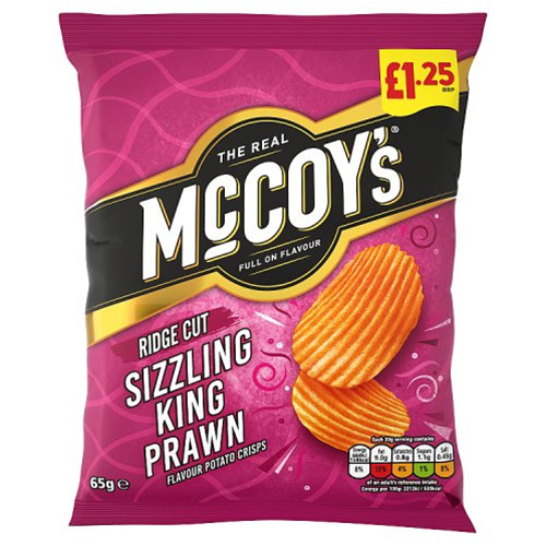 MCCOY'S SIZZLING KING PRAWN CRISPS PMP £1.25 65G