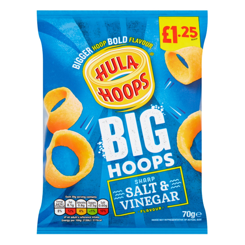 HULA HOOPS BIG HOOPS SALT & VINEGAR PMP £1.25 70G