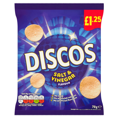 DISCOS SALT & VINEGAR CRISPS PMP £1.25 70G