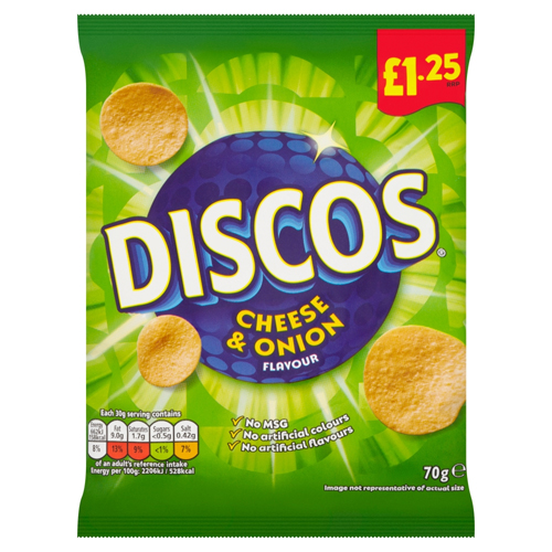 DISCOS CHEESE & ONION CRISPS PMP £1.25 70G