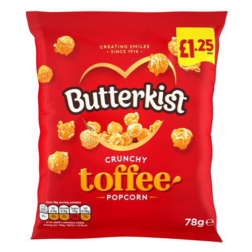 BUTTERKIST TOFFEE POPCORN PMP £1.25 78G