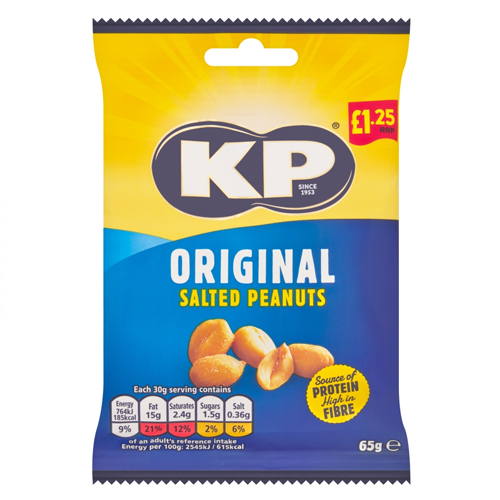 KP ORIGINAL SALTED PEANUTS PMP £1.25 65G
