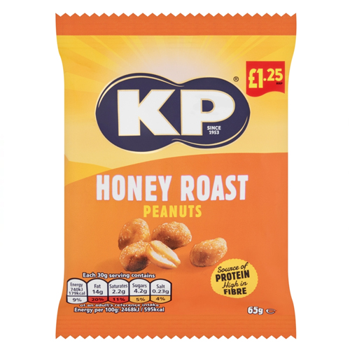 KP HONEY ROAST PEANUTS PMP £1.25 65G