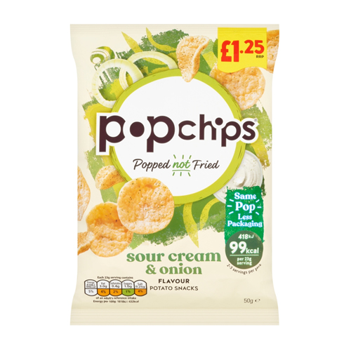 POPCHIPS SOUR CREAM & ONION PMP £1.25 50G