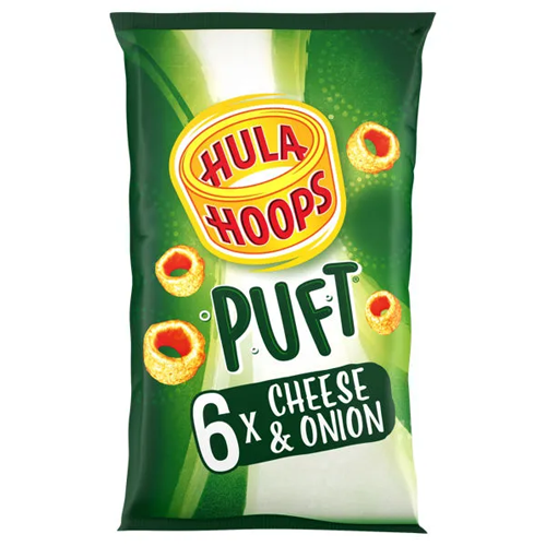 HULA HOOPS PUFT CHEESE & ONION CRISPS 6PK 15G