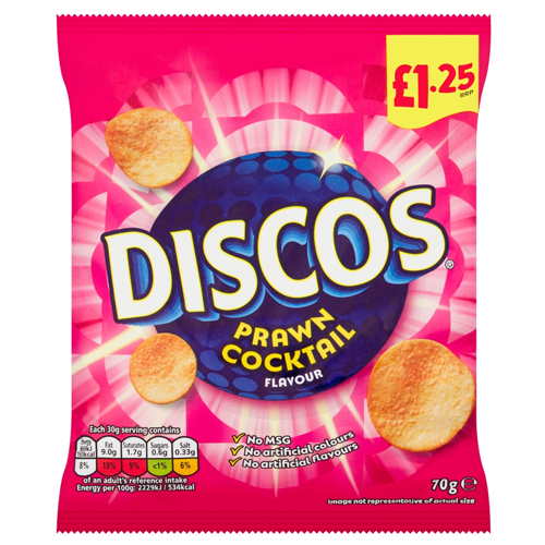 DISCOS PRAWN COCKTAIL CRISPS PMP £1.25 70G