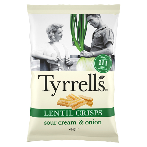 TYRRELLS LENTIL SOUR CREAM & ONION CRISPS 24G