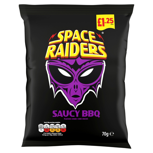 SPACE RAIDERS SAUCY BBQ CRISPS PMP £1.25 70G
