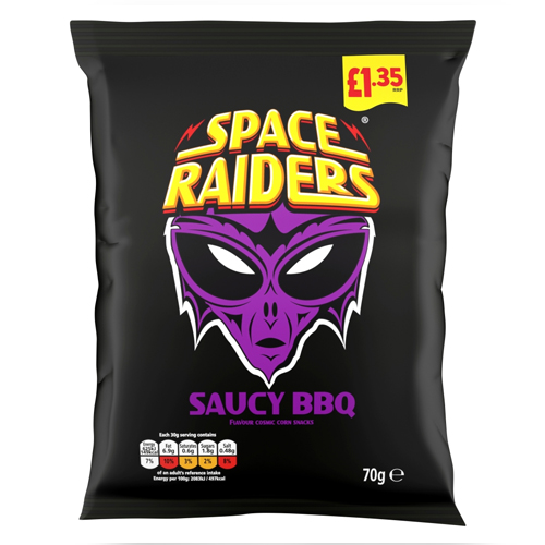 SPACE RAIDERS SAUCY BBQ CRISPS PMP £1.35 70G