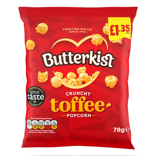 BUTTERKIST TOFFEE POPCORN PMP £1.35 78G