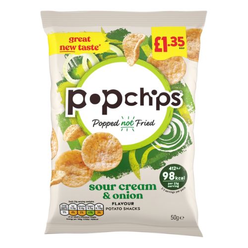 POPCHIPS SOUR CREAM & ONION PMP £1.35 50G