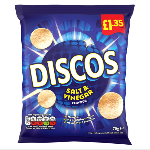 DISCOS SALT & VINEGAR CRISPS PMP £1.35 70G