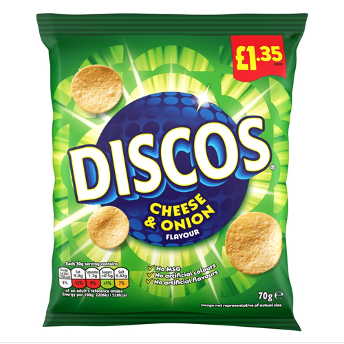 DISCOS CHEESE & ONION CRISPS PMP £1.35 70G