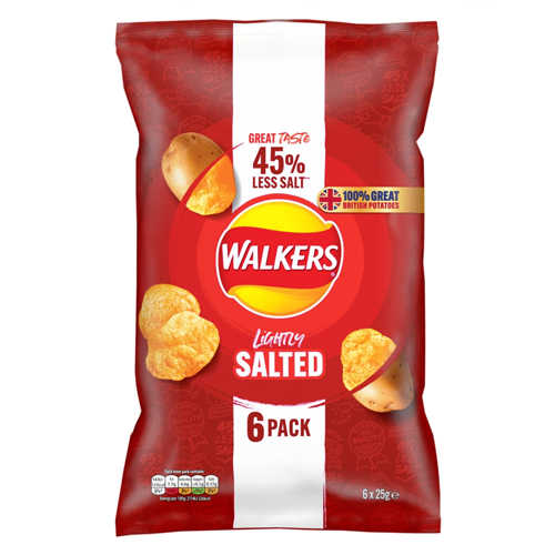 WALKERS LESS SALT LIGHTLY SALTED CRISPS 6PK 25G