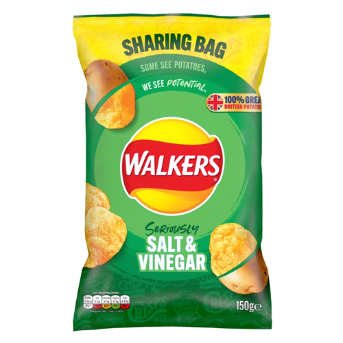 WALKERS SALT & VINEGAR SHARING CRISPS 150G