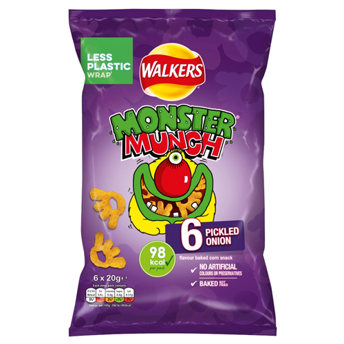 WALKERS MONSTER MUNCH PICKLED ONION SNACKS 6PK 20G