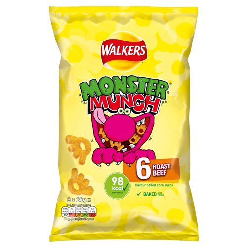 WALKERS MONSTER MUNCH ROAST BEEF SNACKS 6PK 20G