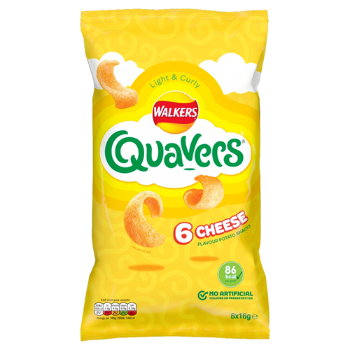 WALKERS QUAVERS CHEESE SNACKS 6PK 16G